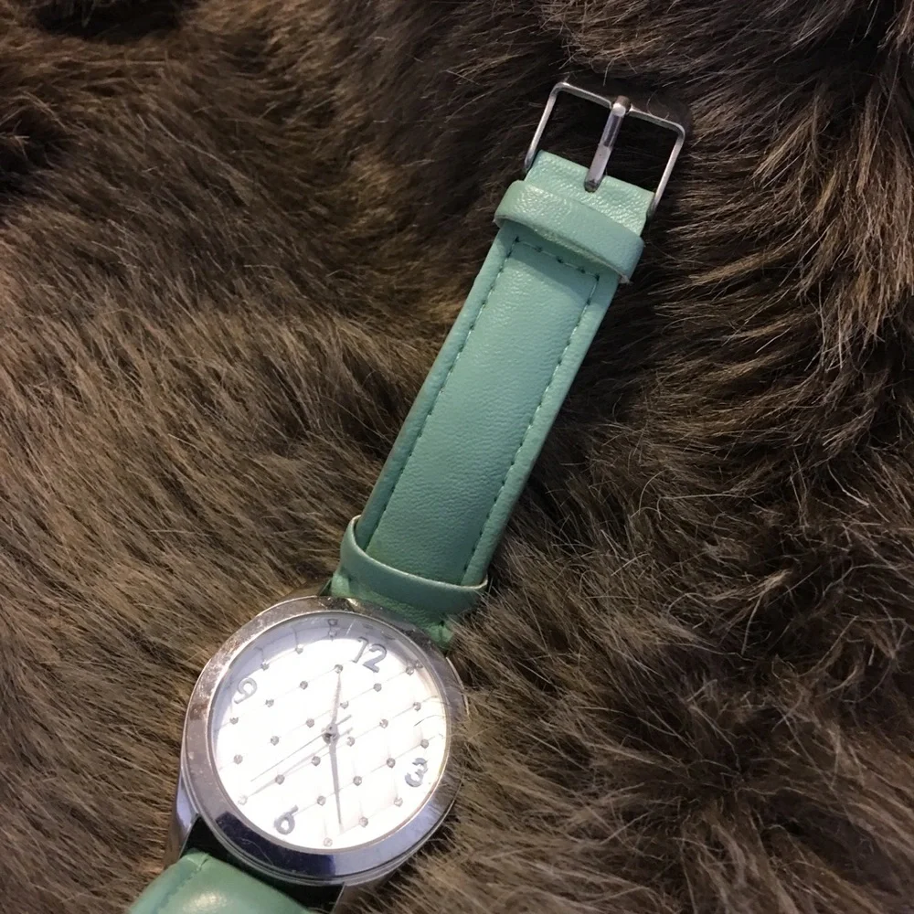 Ladies crystal quilt mint imitation leather watch